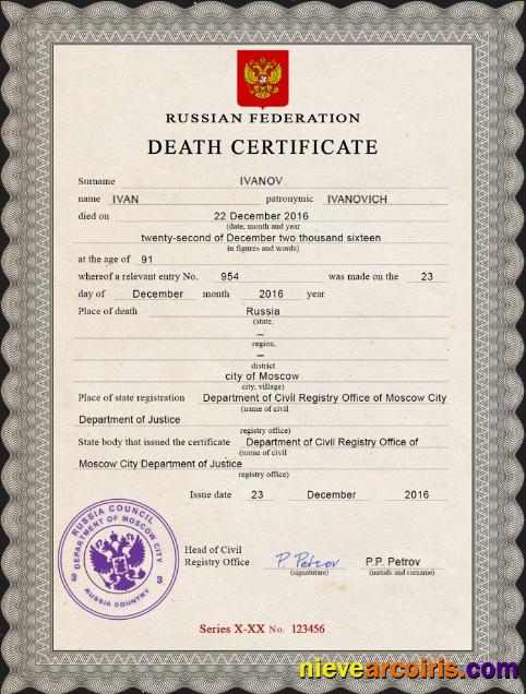 Russia vital record death certificate